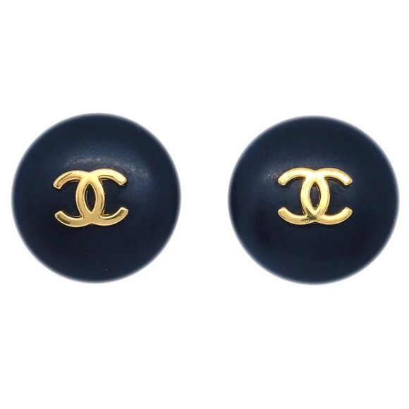 Chanel Black Button Earrings Clip-On 95P 112641 - Picture 1 of 4
